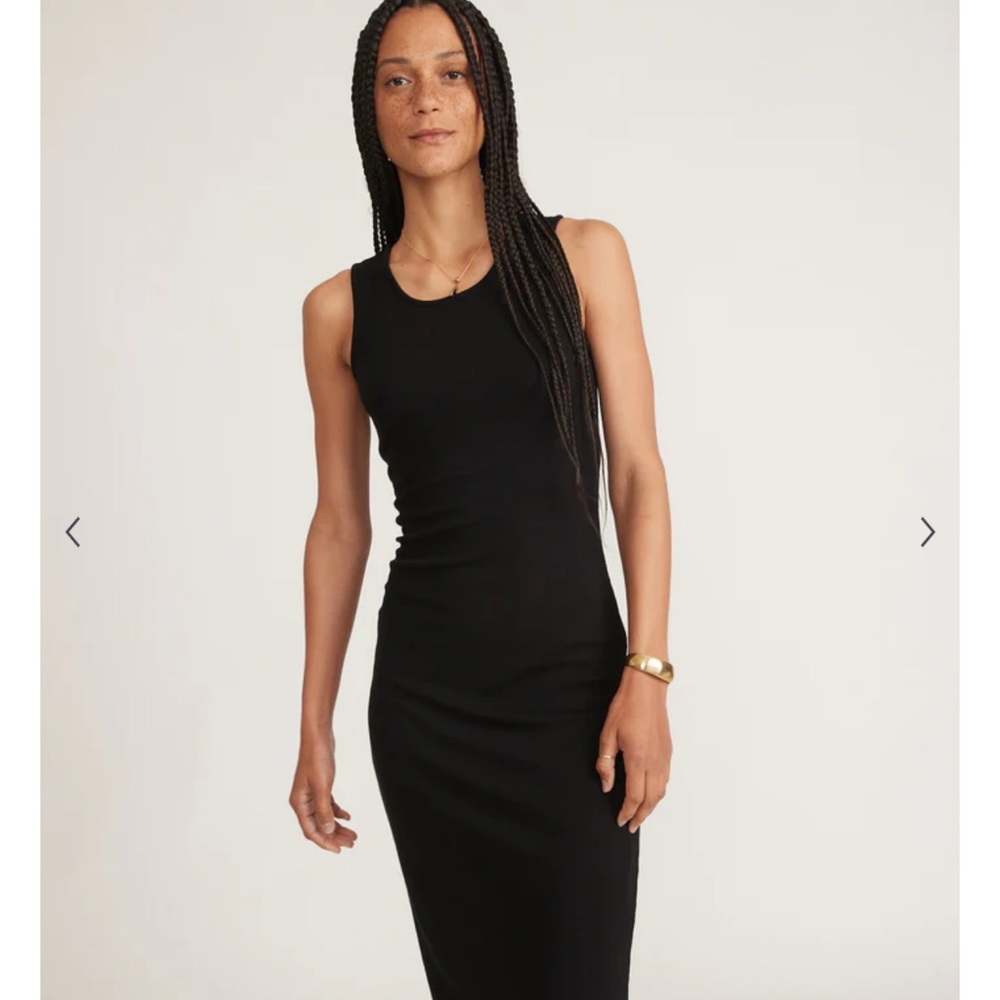 Marine Layer Lexi Rib Daytime Midi Dress Minimal Black Sleeveless Stretch Sz M - Picture 4 of 10
